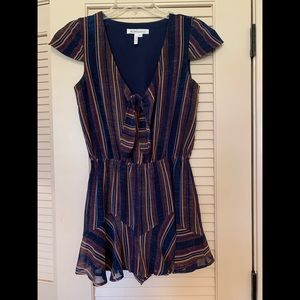 BCBG Navy Blue/Tan Stripped Romper Size XS
